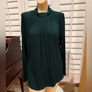 Tweeds Dark Green Long Sleeve Gathered Neck Top sz L